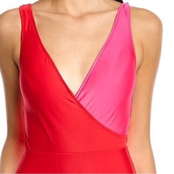 NWT Hermoza Vera Colorblock One Piece Swimsuit in Pink / Poppyred - Picture 3 of 12